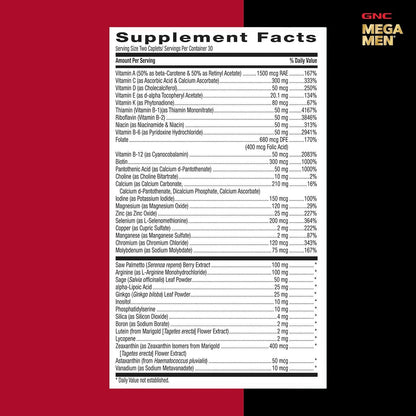 GNC Mega Men 50 Plus Multivitamin for Men, Heart & Prostate, 120 Count