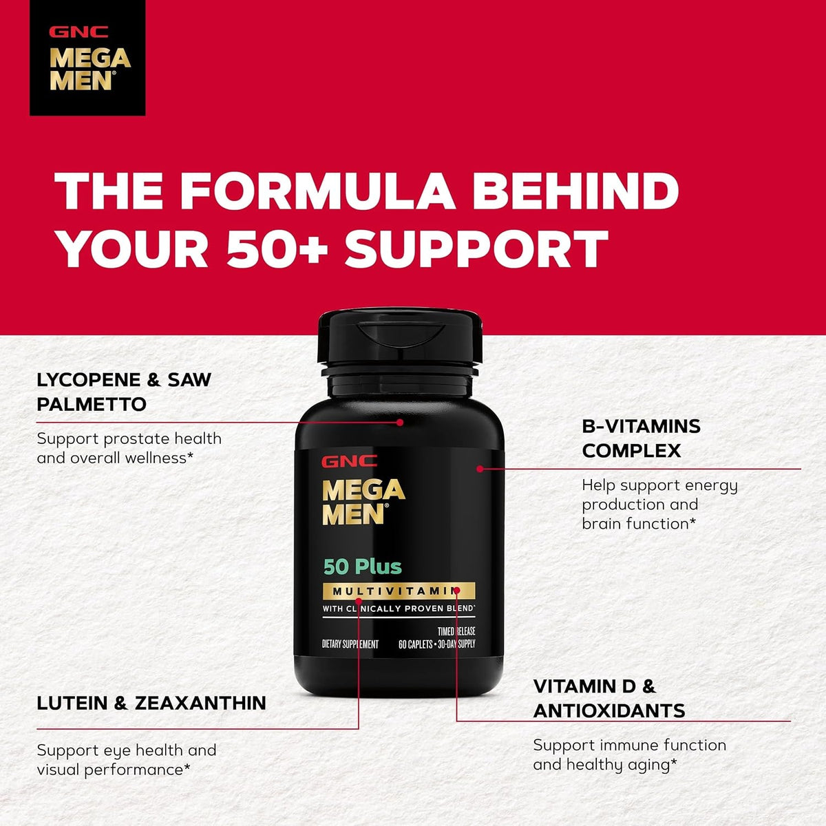 GNC Mega Men 50 Plus Multivitamin for Men, Heart & Prostate, 120 Count