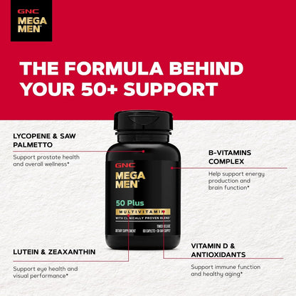 GNC Mega Men 50 Plus Multivitamin for Men, Heart & Prostate, 120 Count